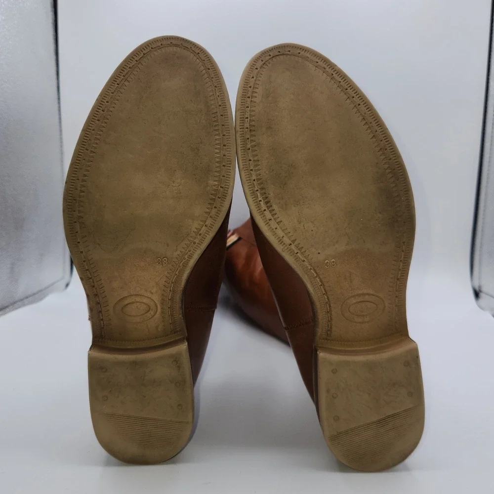 Anthropologie Tall Riding Boots Womens EU 38 Brown Leather Pull On Round Toe